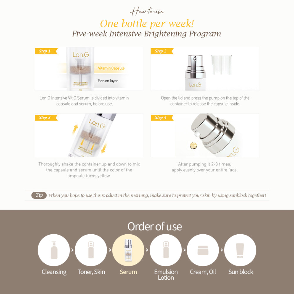 Bộ sản phẩm K-Beauty Lon.G Intensive Vit C Ampoule Serum 5 tuần 7.3g*5 sản phẩm 
